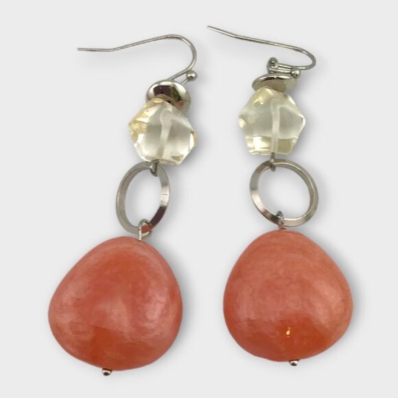 Peachy Pink and Clear Beaded Earrings - Picture 3 of 9